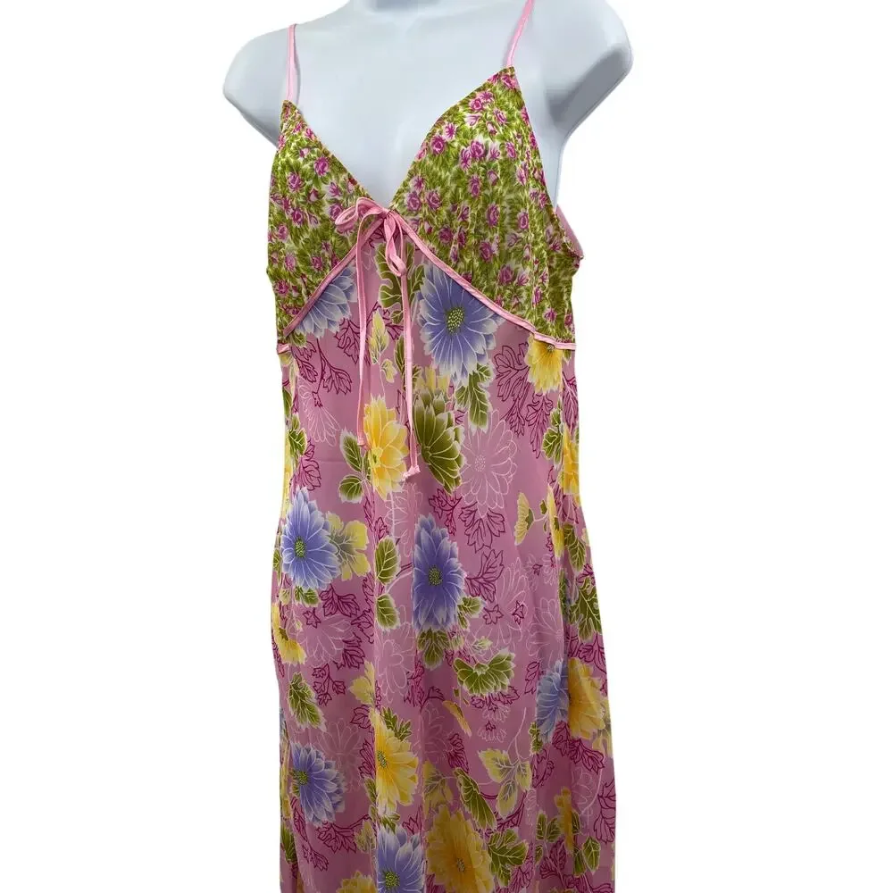Y2K pink yellow floral sheer maxi slip dress - Picture 2 of 4